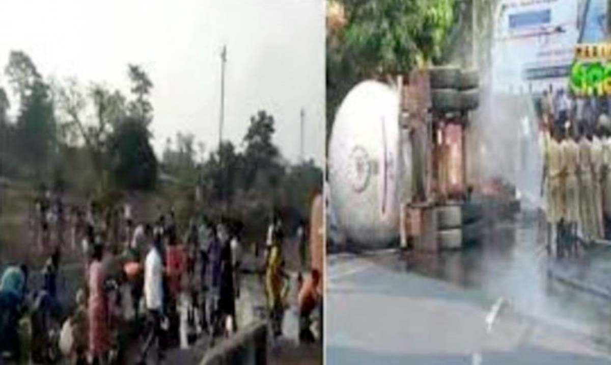 ठाणे में तेल टैंकर पलटा