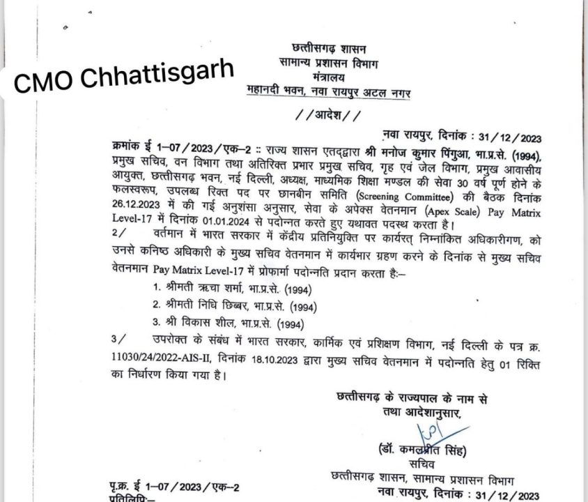एडिशनल चीफ सेक्रेटरी बने 4 IAS अफसर