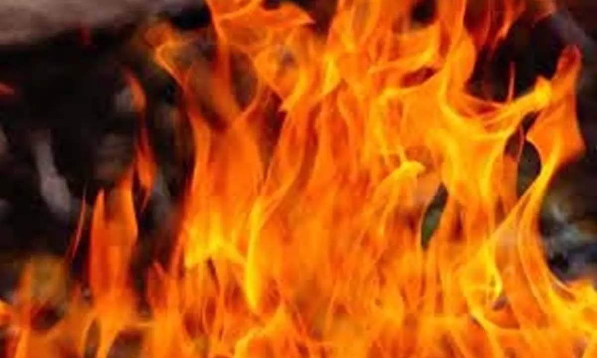 मंगलगिरी दुकान में आग लगने से लाल मिर्च, हल्दी का स्टॉक जलकर खाक हो गया
