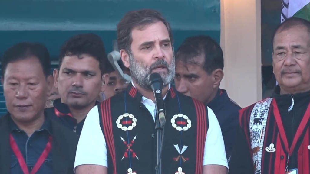 भारत जोड़ो न्याय यात्रा के दौरान लोगों को संबोधित करते हुए कांग्रेस नेता राहुल गांधी
