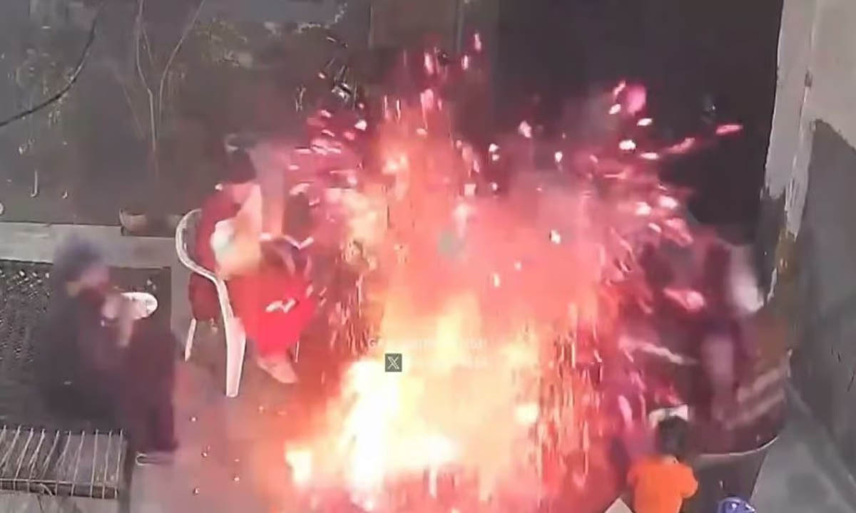 The family was warming themselves by lighting a bonfire, suddenly a blast occurred, see VIDEO