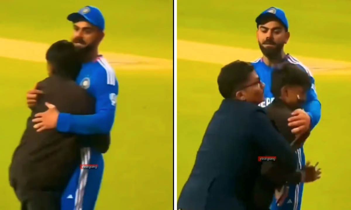 सुरक्षा तोड़कर विराट कोहली को गले लगाने पहुँच गया फैन, देखें VIDEO