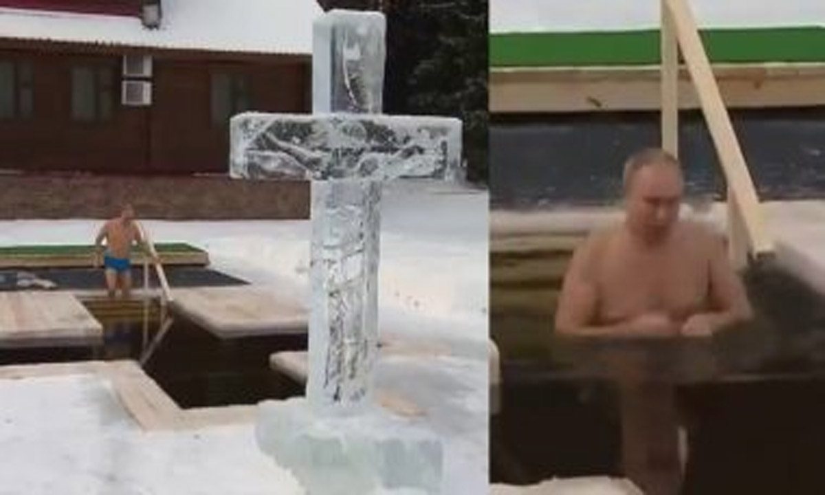 रूसी राष्ट्रपति पुतिन ने बर्फीले पानी में लगाई डुबकी, देखें VIDEO