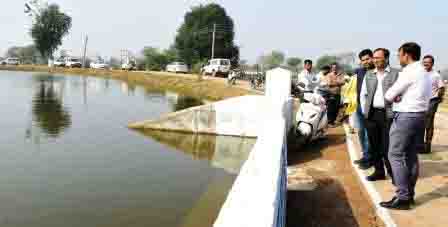 कलेक्टर ने ग्राम खुज्जी में निर्मित अमृत सरोवर का किया अवलोकन
